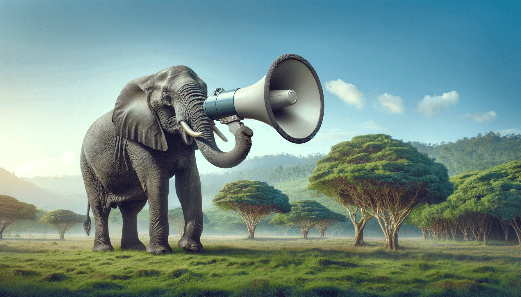 Elefant mit Megafon spricht laut