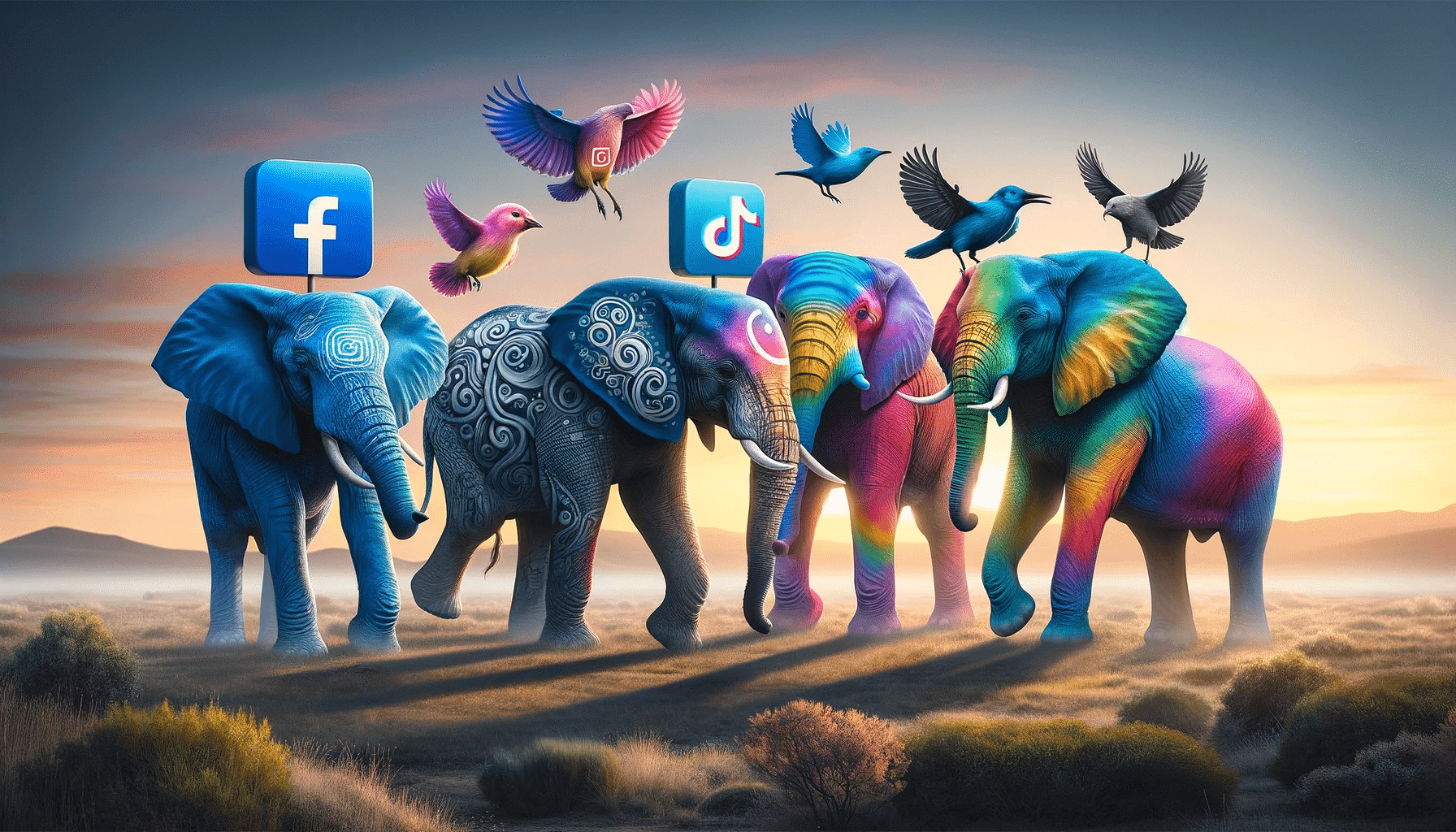 Bunte Elefanten mit Vogel-App