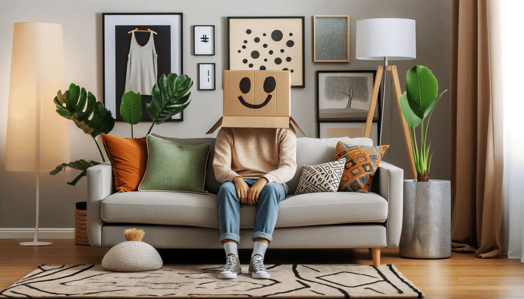 Person mit Karton über Kopf