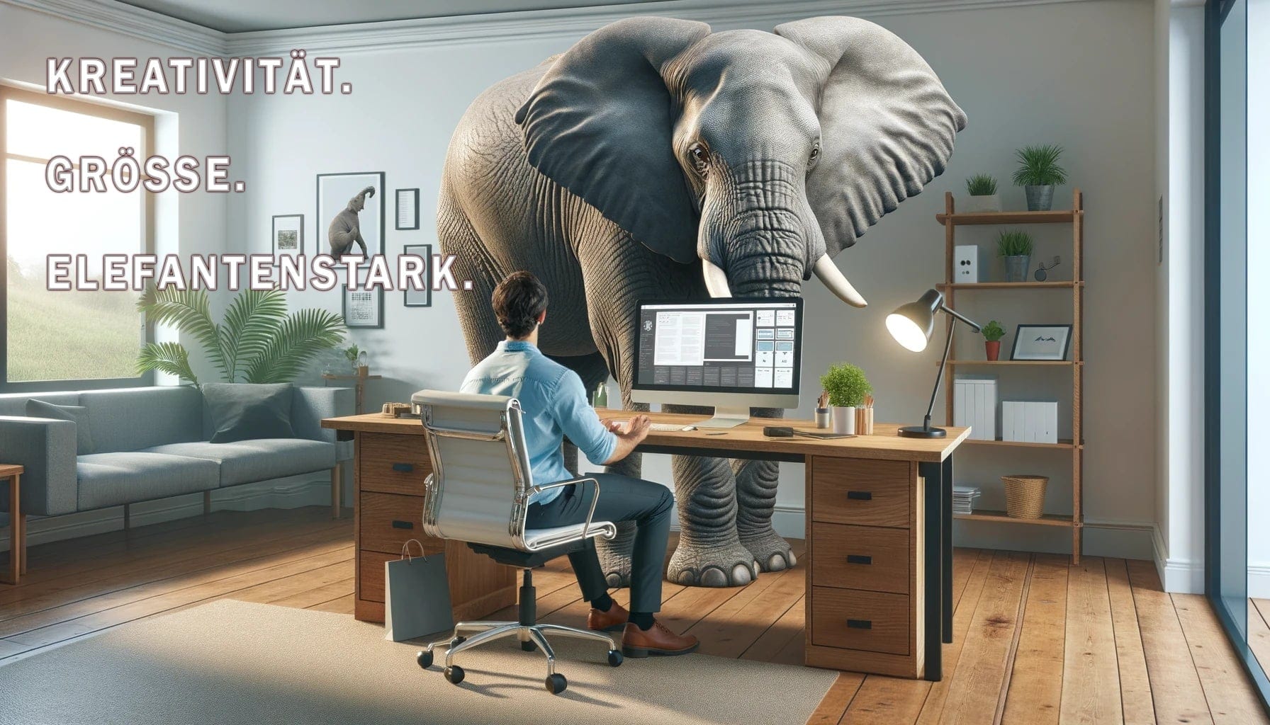 Mann arbeitet mit Elefant