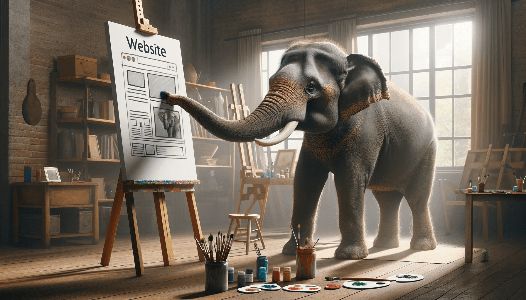 Elefant entwirft Website auf Leinwand