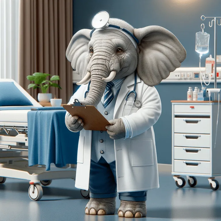 Elefant im Arztkittel