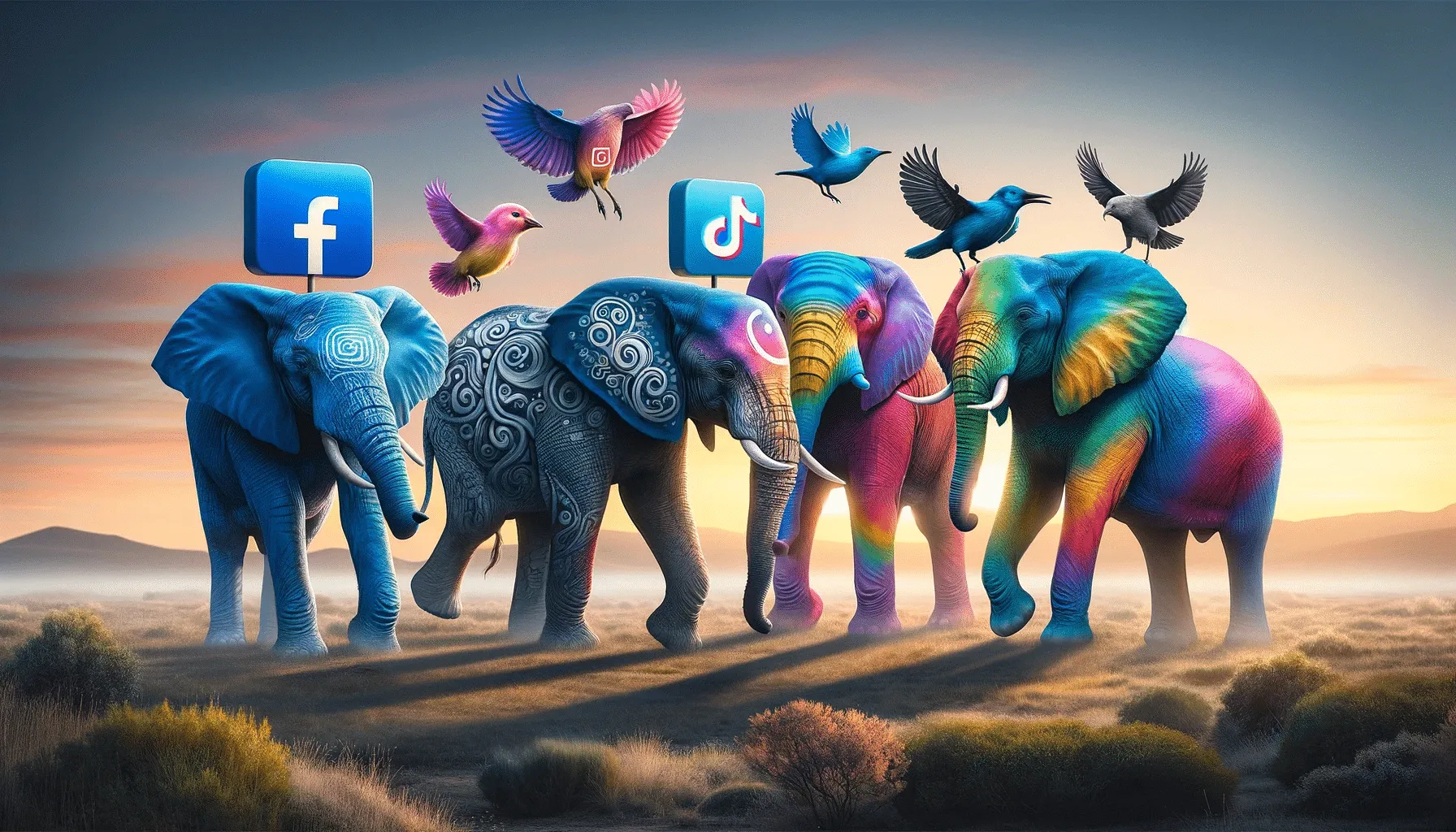 Bunte Elefanten mit Vogel-App