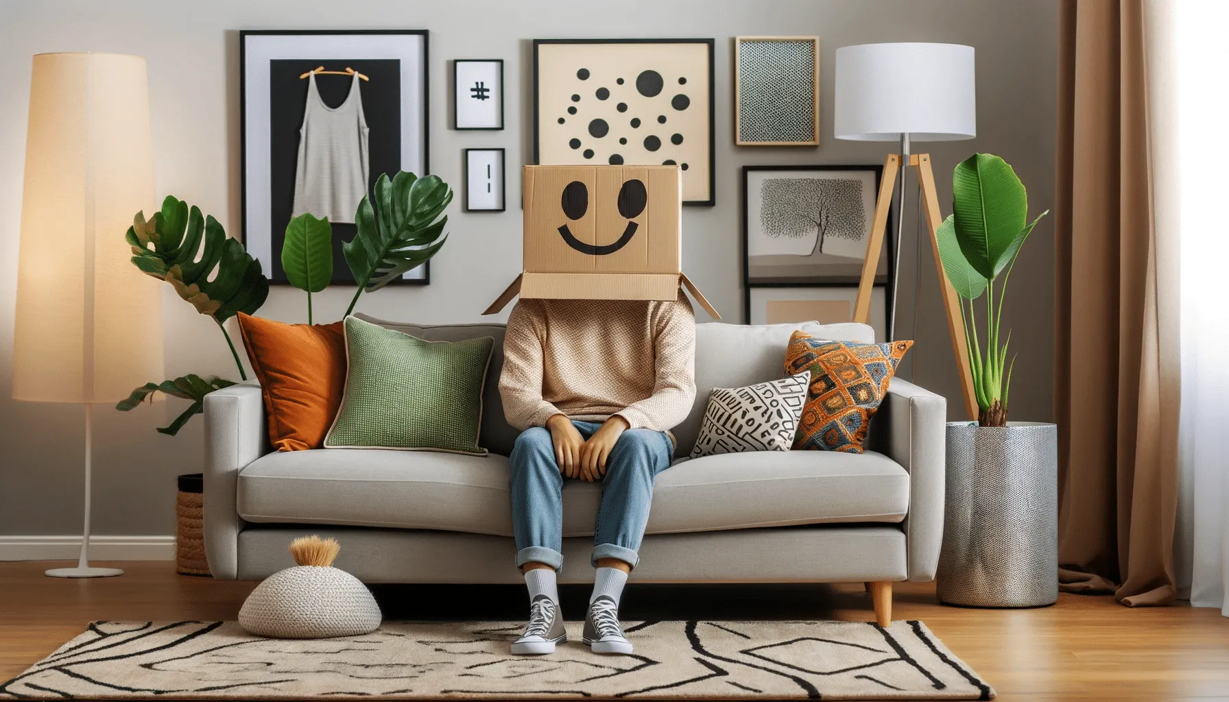 Person mit Karton über Kopf