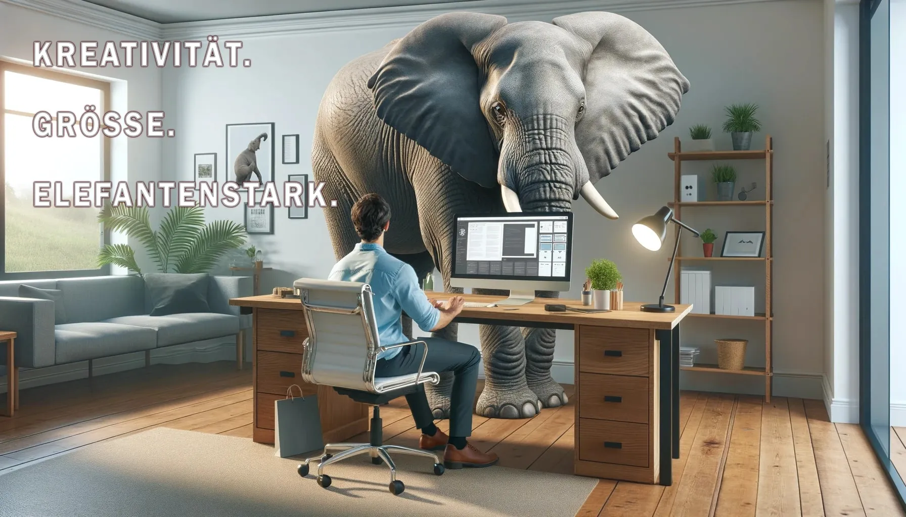 Mann arbeitet mit Elefant